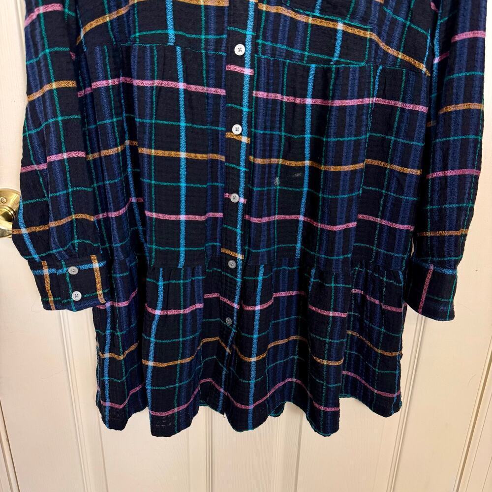 LOFT Plaid Shirt Dress Women’s Button Front Long Sleeve Black Multicolor NWT Med - Picture 3 of 6